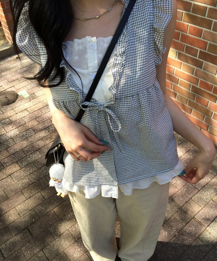レイヤード風チェックノースリーブ IVORY