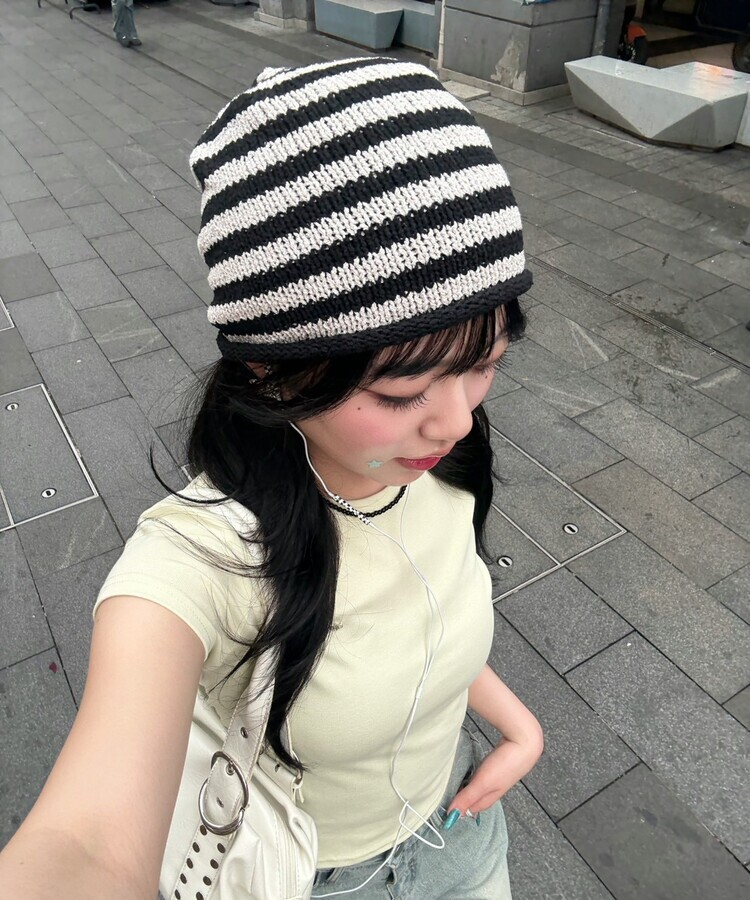 シンプルボーダービーニー BLACK