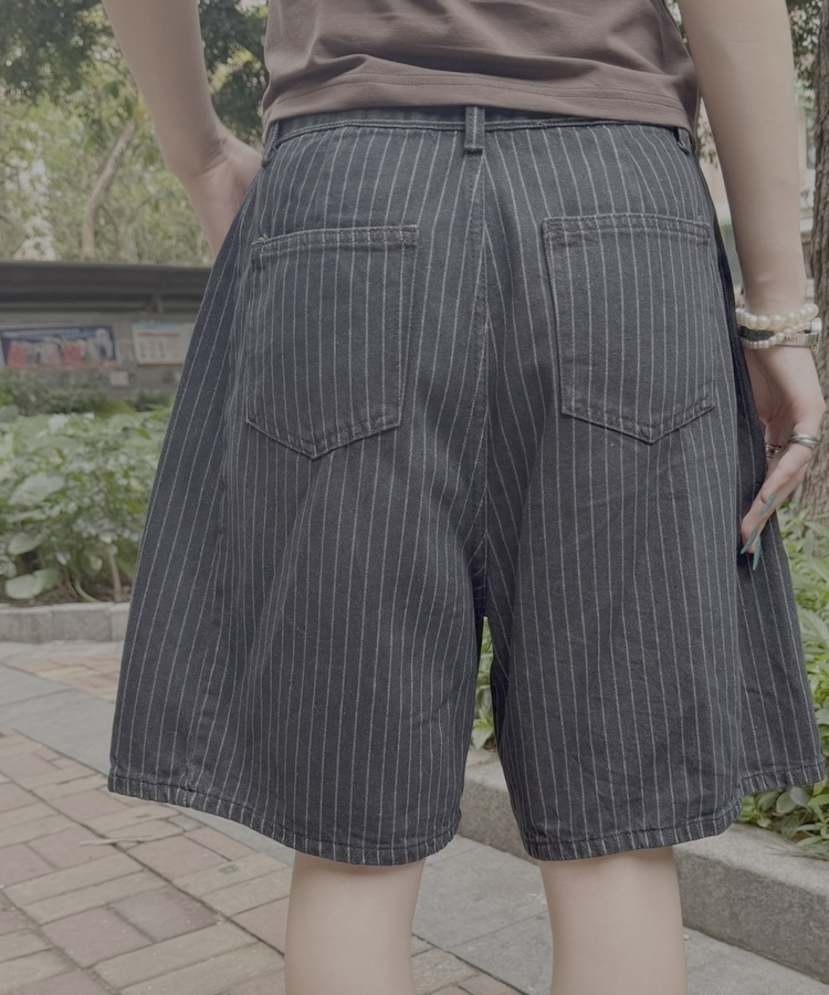ストライプバミューダパンツ BLACK DENIM