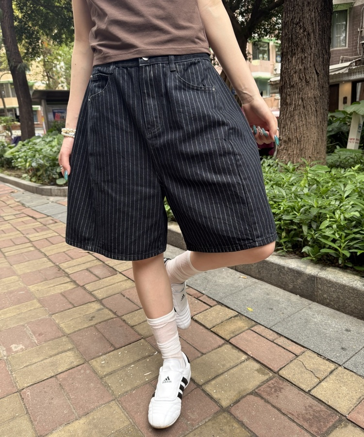 ストライプバミューダパンツ BLACK DENIM