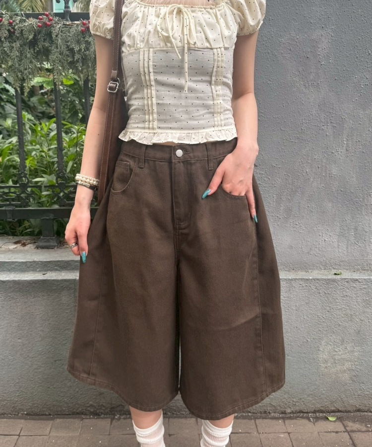 【SHORT/BASIC丈別】カラーバミューダパンツ DARK BROWN