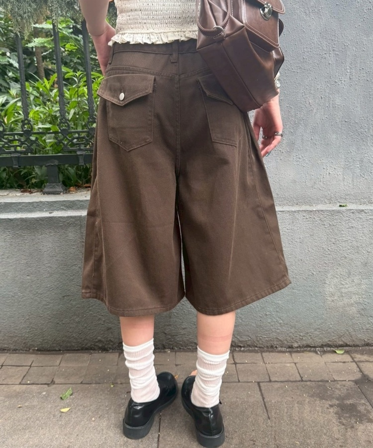 【SHORT/BASIC丈別】カラーバミューダパンツ DARK BROWN