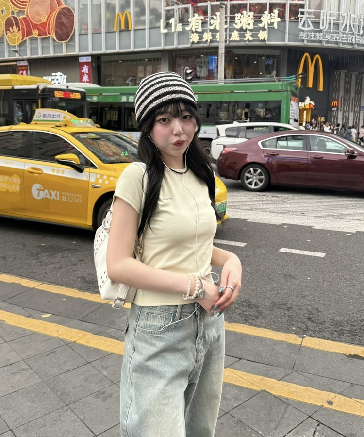 【SHORT/LONG丈別】ハイウエストウォッシングワイドデニムパンツ LIGHT BLUE