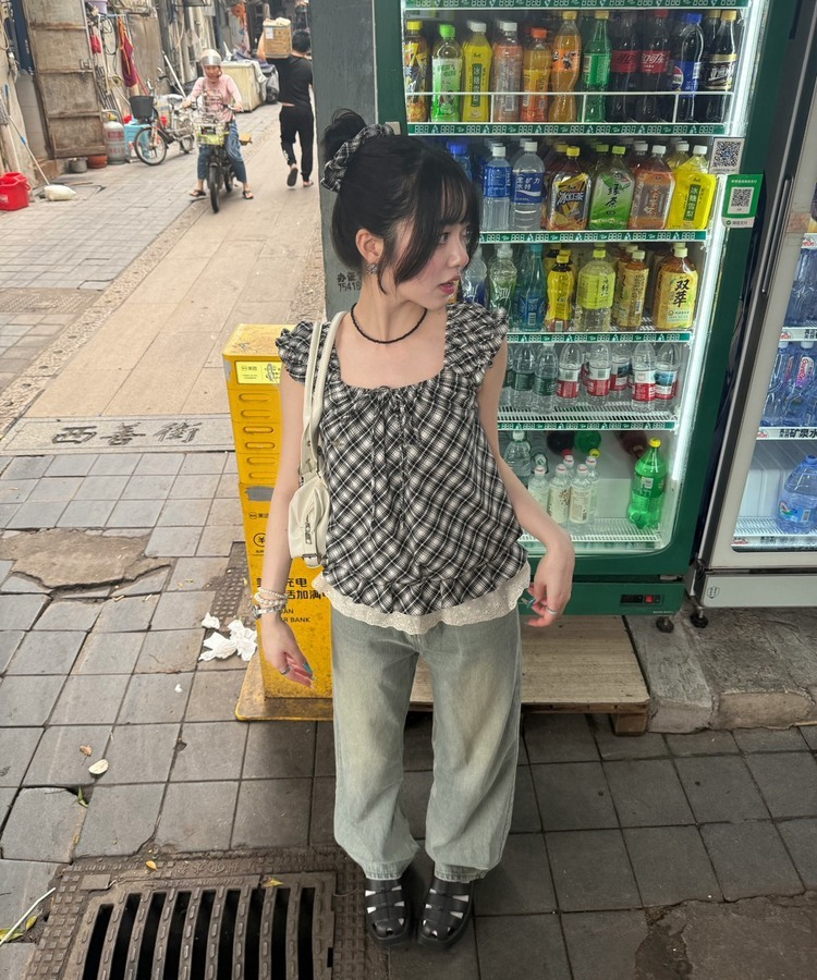 【SHORT/LONG丈別】ハイウエストウォッシングワイドデニムパンツ LIGHT BLUE