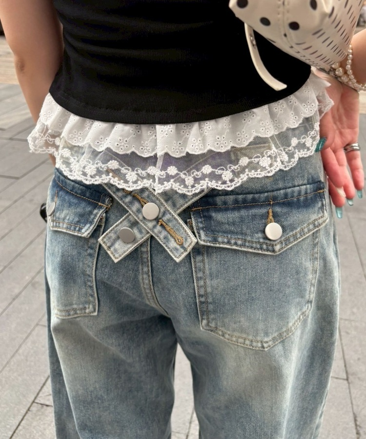 【SHORT/LONG丈別】ハイウエストウォッシングワイドデニムパンツ MID BLUE