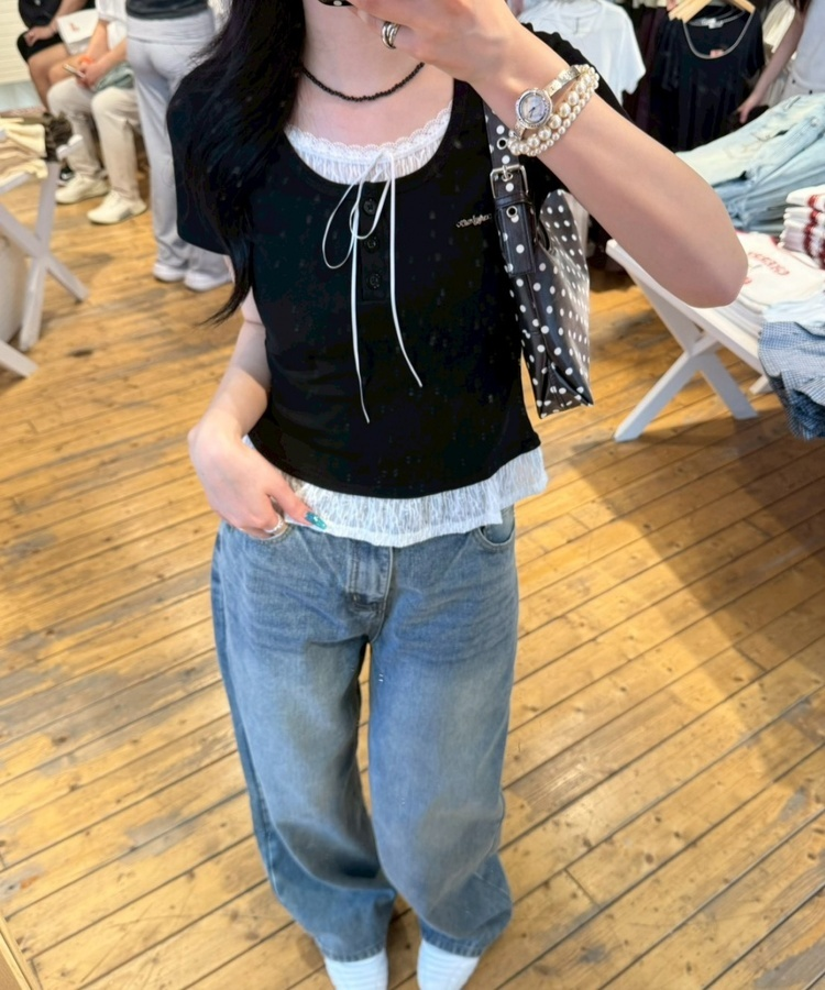 【SHORT/LONG丈別】ハイウエストウォッシングワイドデニムパンツ MID BLUE