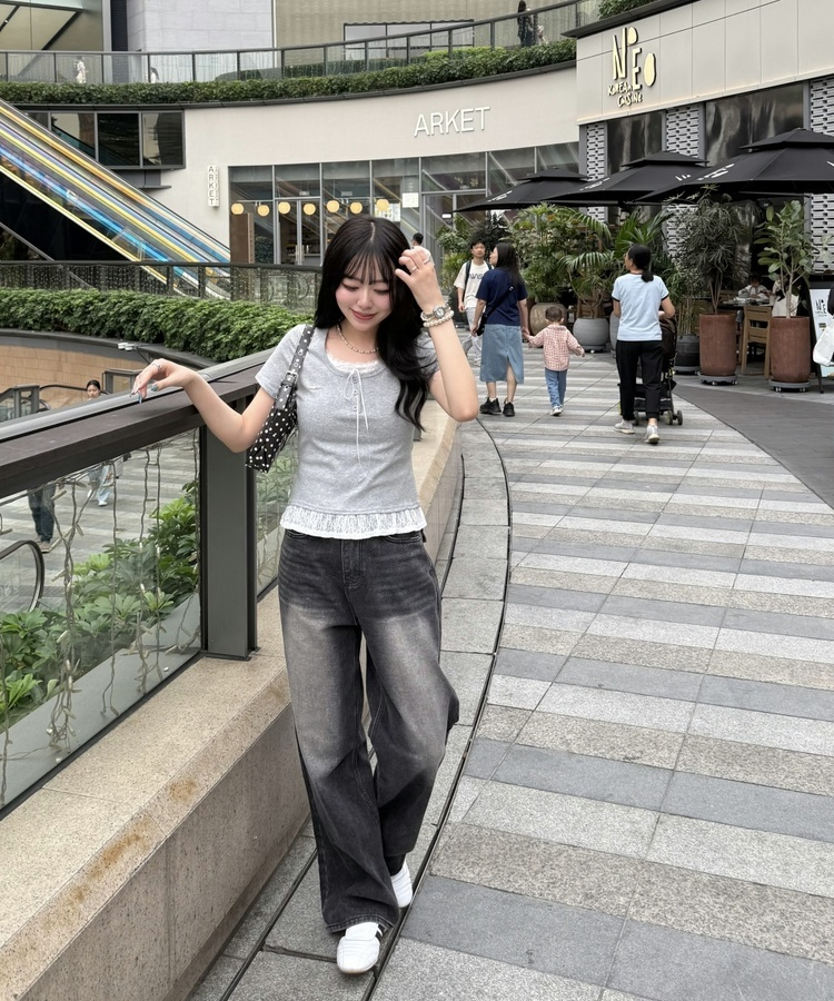 【SHORT/LONG丈別】ハイウエストウォッシングワイドデニムパンツ BLACK