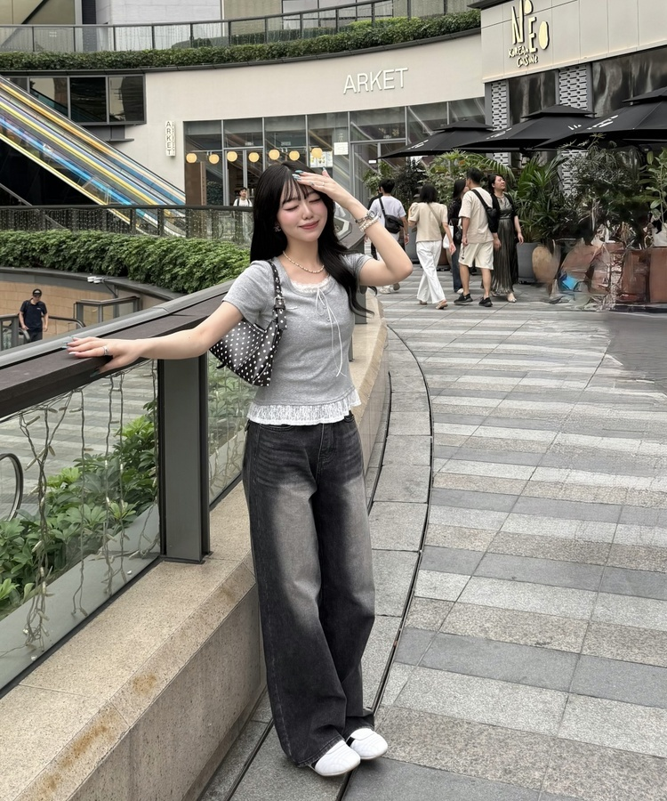 【SHORT/LONG丈別】ハイウエストウォッシングワイドデニムパンツ BLACK