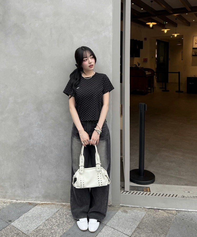 【SHORT/LONG丈別】ハイウエストウォッシングワイドデニムパンツ BLACK