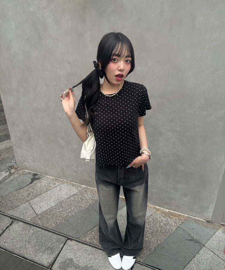 【SHORT/LONG丈別】ハイウエストウォッシングワイドデニムパンツ BLACK