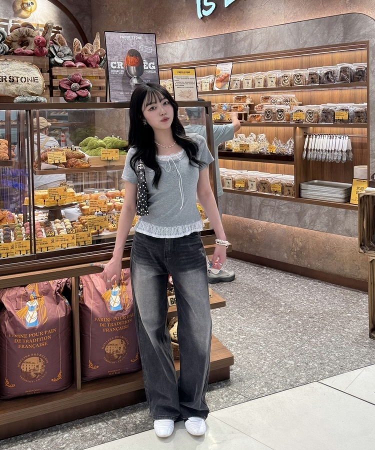 【SHORT/LONG丈別】ハイウエストウォッシングワイドデニムパンツ BLACK