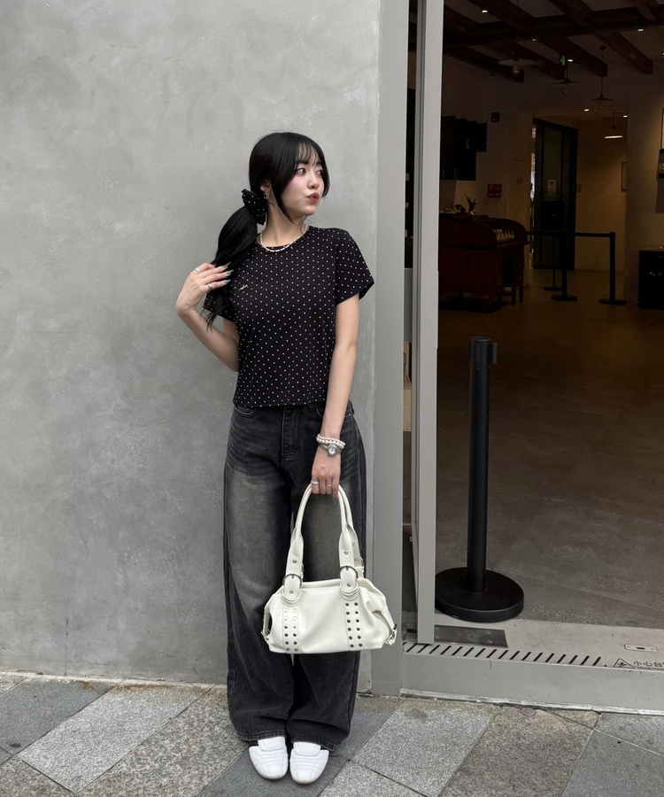 【SHORT/LONG丈別】ハイウエストウォッシングワイドデニムパンツ BLACK