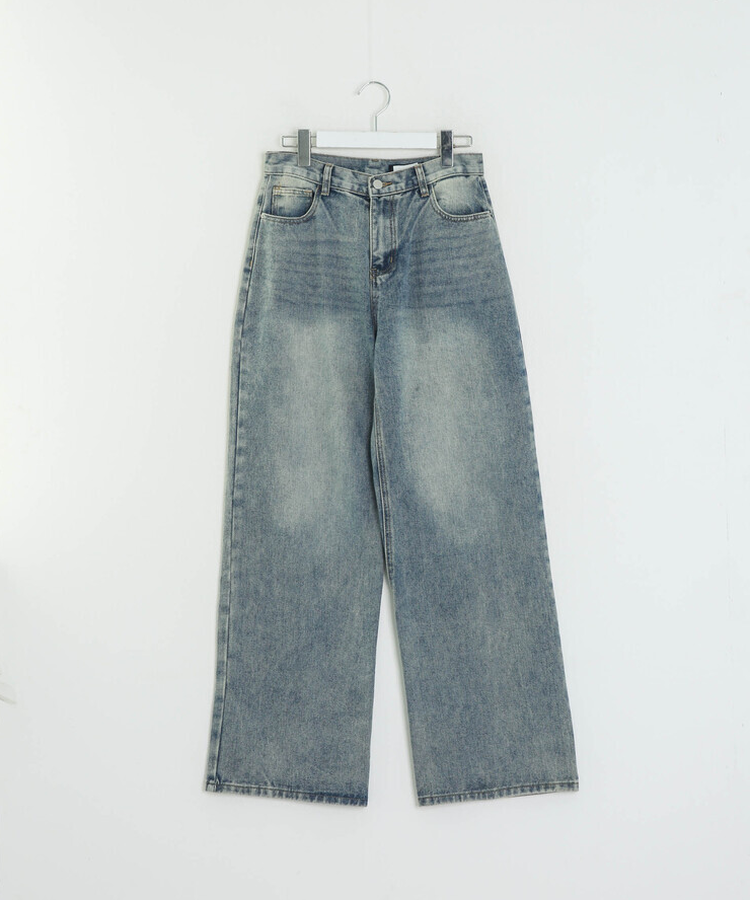 【SHORT/LONG丈別】ハイウエストウォッシングワイドデニムパンツ
