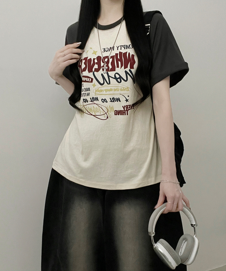 페이지배색나그랑프린팅박스핏반팔티셔츠 차콜