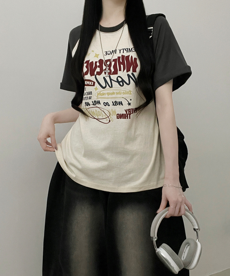 페이지배색나그랑프린팅박스핏반팔티셔츠 차콜