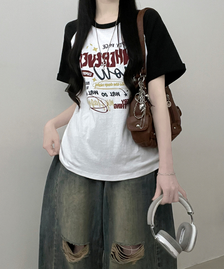 페이지배색나그랑프린팅박스핏반팔티셔츠 블랙