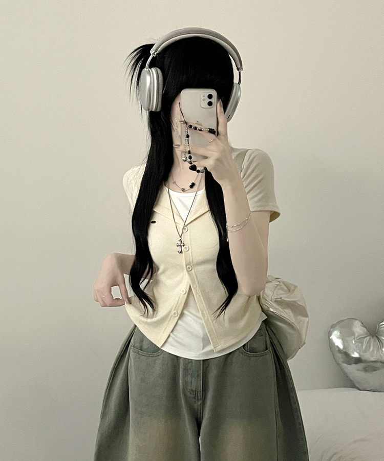 レイヤードシャーリング半袖Tシャツ(5color) BEIGE