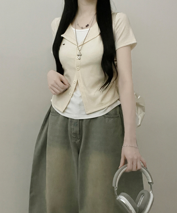 レイヤードシャーリング半袖Tシャツ(5color) BEIGE