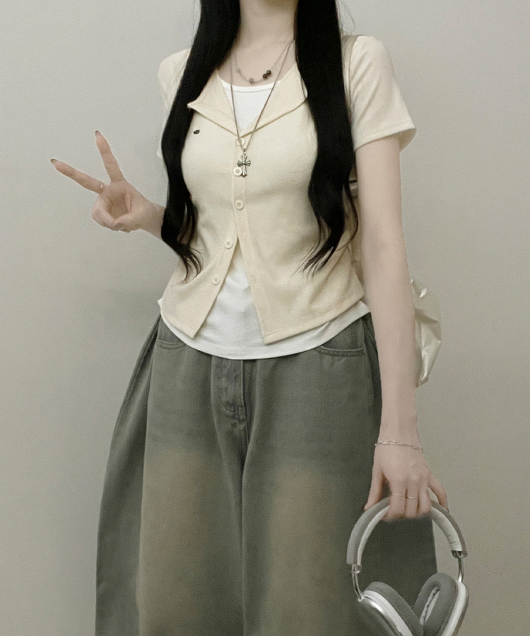 レイヤードシャーリング半袖Tシャツ(5color) BEIGE