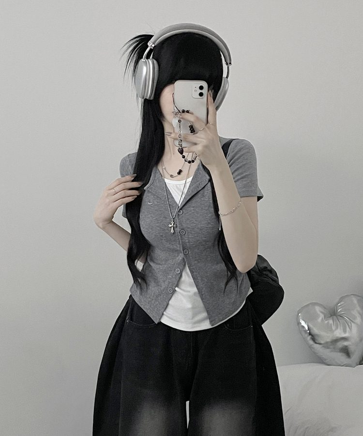 レイヤードシャーリング半袖Tシャツ(5color) GREY