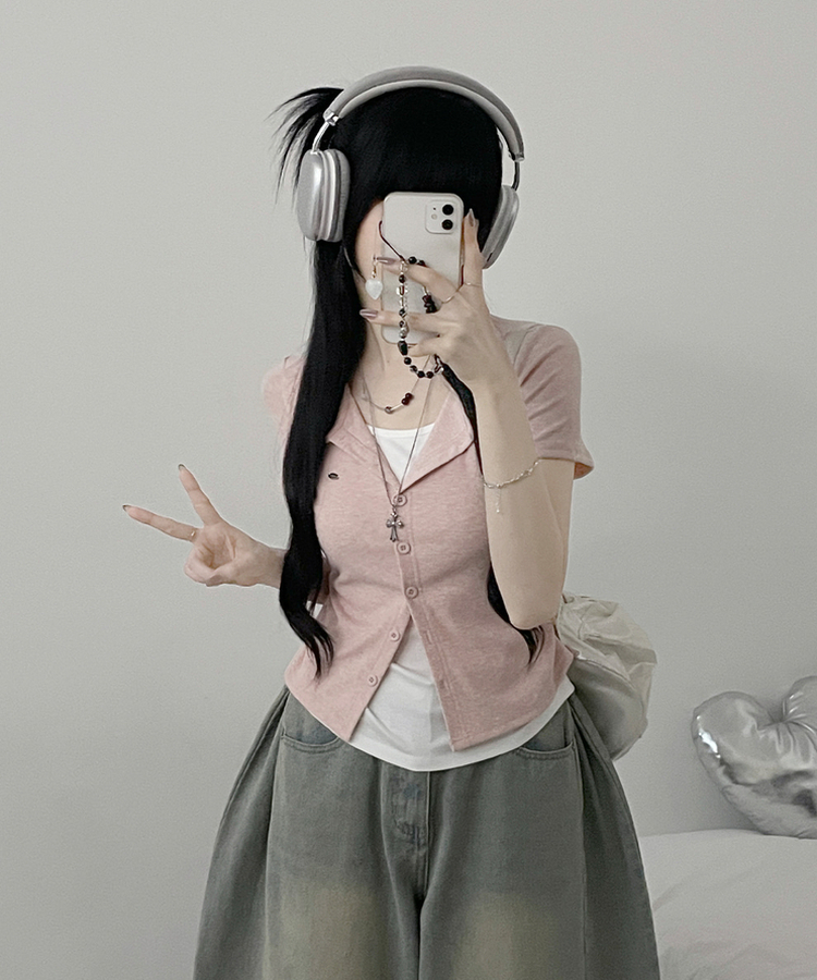 レイヤードシャーリング半袖Tシャツ(5color) PINK