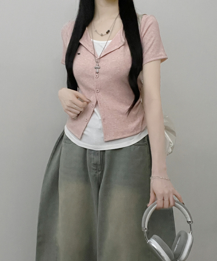 レイヤードシャーリング半袖Tシャツ(5color) PINK