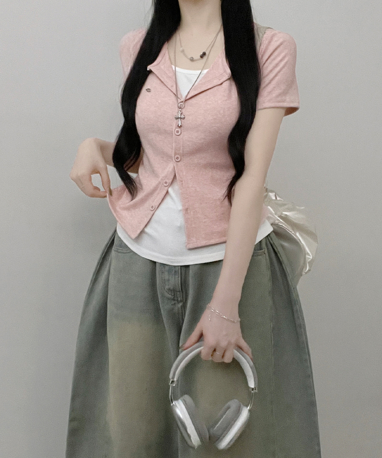 レイヤードシャーリング半袖Tシャツ(5color) PINK