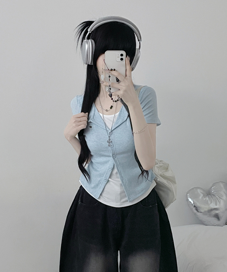 レイヤードシャーリング半袖Tシャツ(5color) SKY BLUE