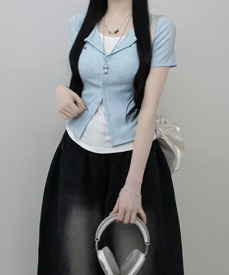 レイヤードシャーリング半袖Tシャツ(5color) SKY BLUE