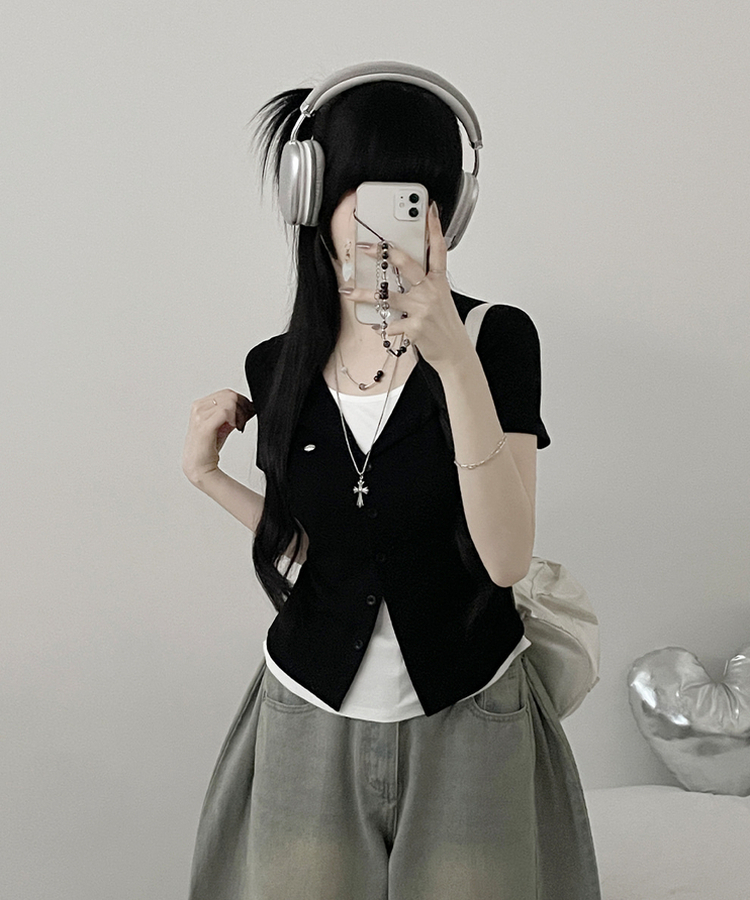 レイヤードシャーリング半袖Tシャツ(5color) BLACK