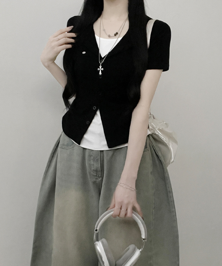 レイヤードシャーリング半袖Tシャツ(5color) BLACK