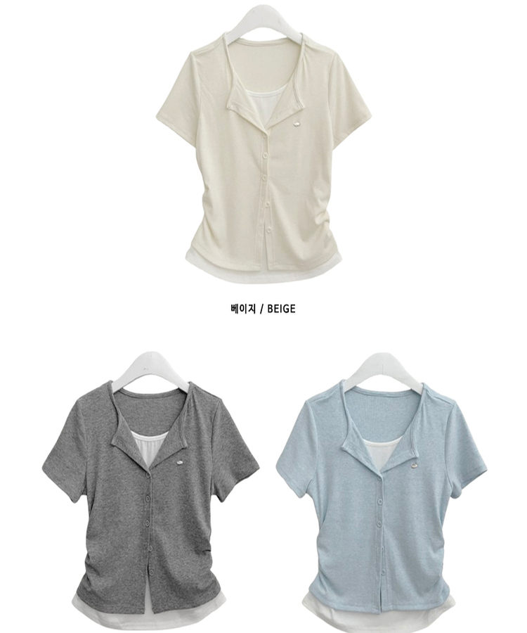 レイヤードシャーリング半袖Tシャツ(5color)