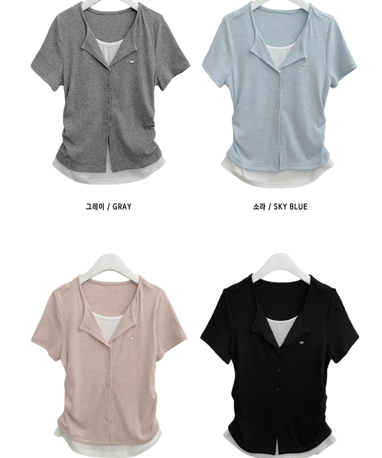 レイヤードシャーリング半袖Tシャツ(5color)