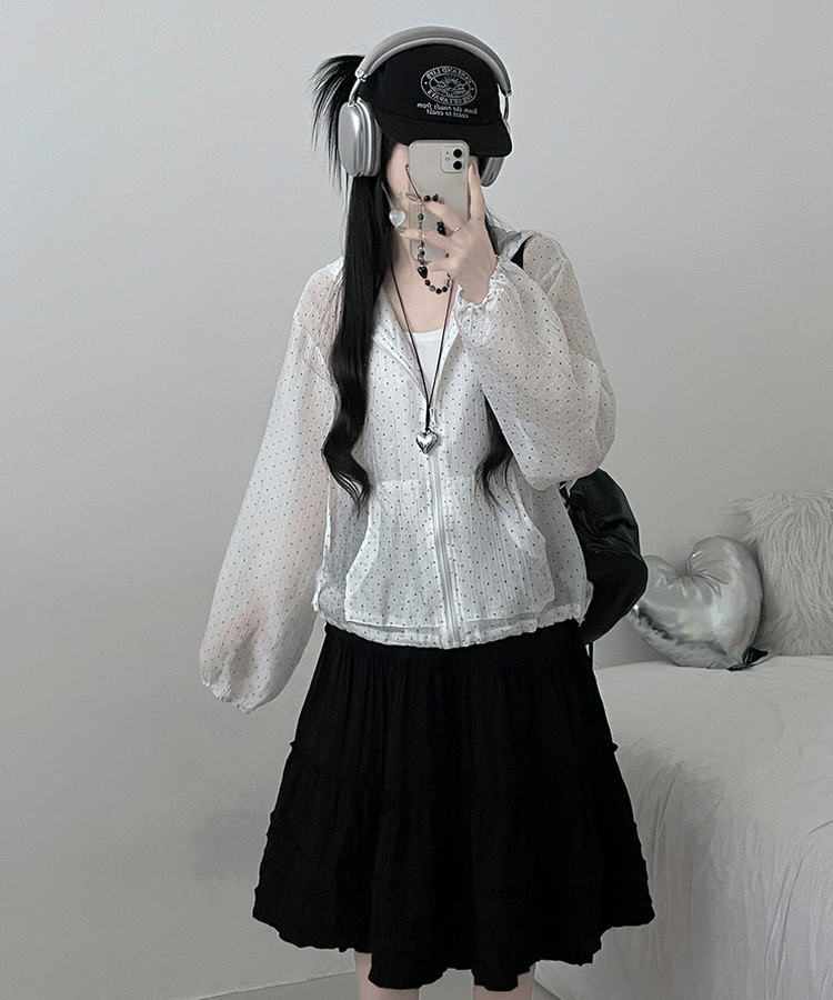 ドットレースシースルーフードウィンドブレーカー WHITE