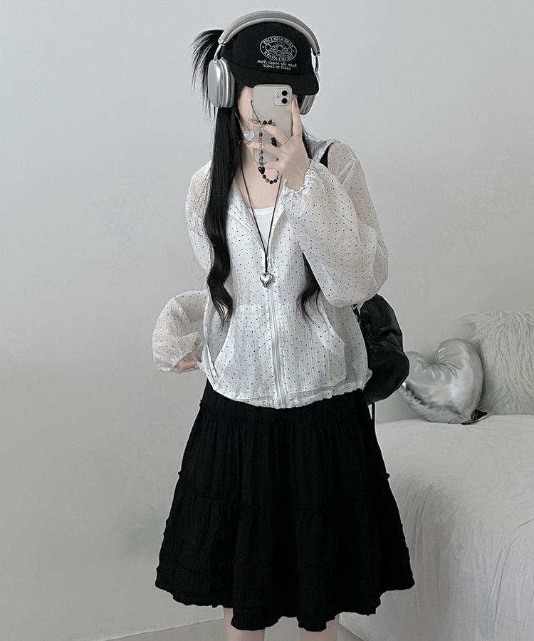 ドットレースシースルーフードウィンドブレーカー WHITE