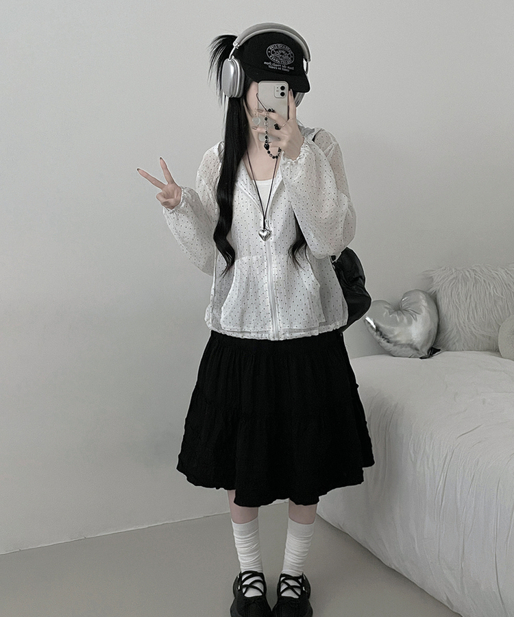 ドットレースシースルーフードウィンドブレーカー WHITE