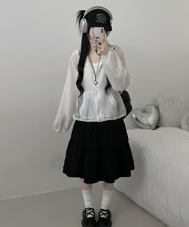 ドットレースシースルーフードウィンドブレーカー WHITE