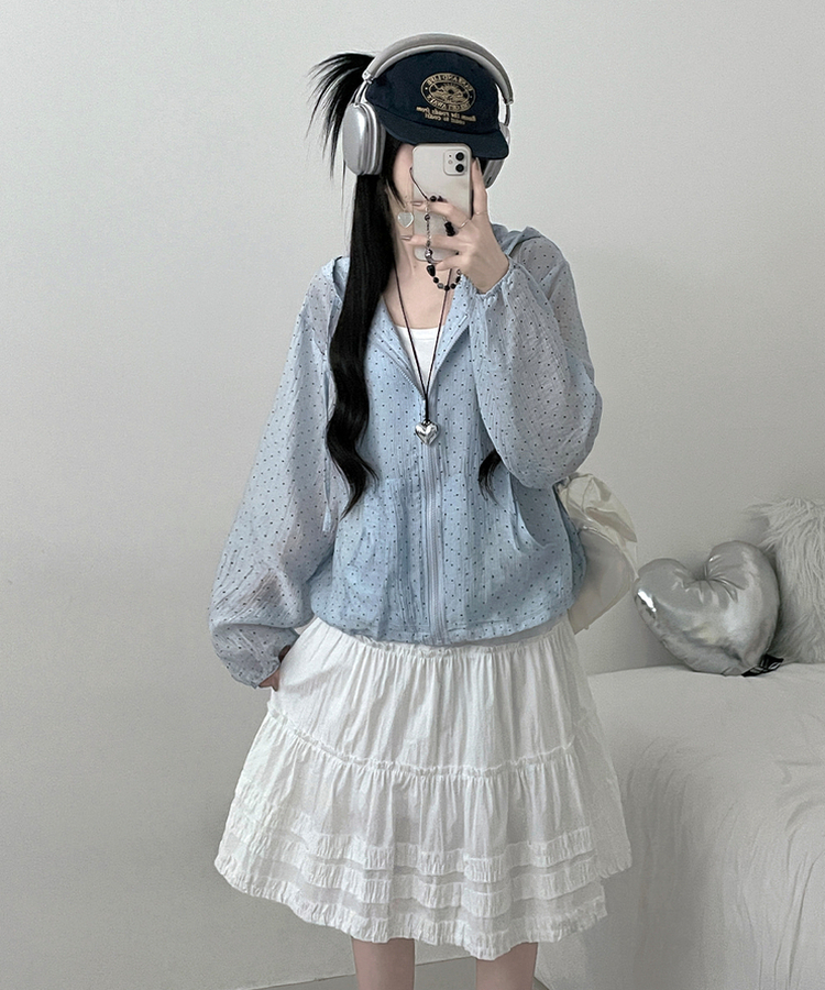 ドットレースシースルーフードウィンドブレーカー SKY BLUE