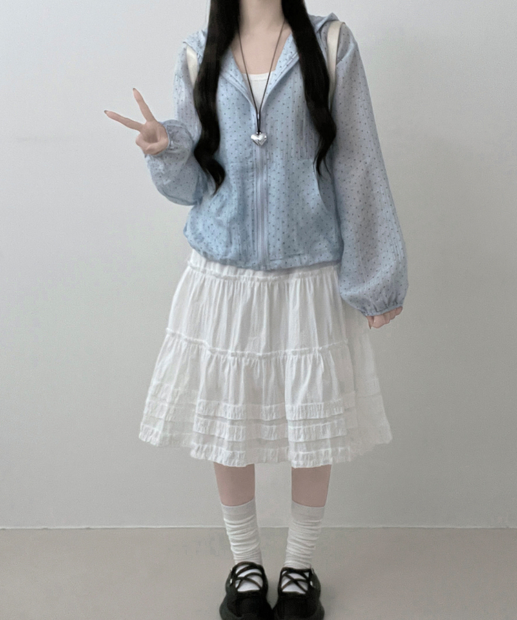 ドットレースシースルーフードウィンドブレーカー SKY BLUE