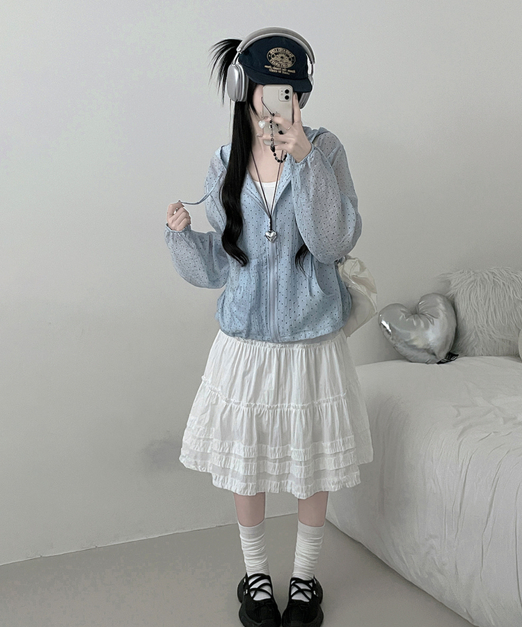 ドットレースシースルーフードウィンドブレーカー SKY BLUE