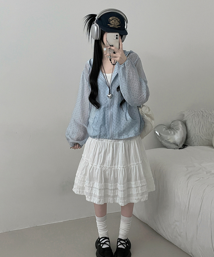 ドットレースシースルーフードウィンドブレーカー SKY BLUE