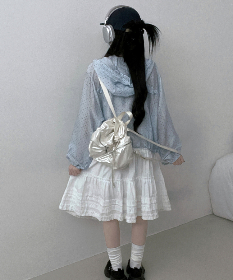 ドットレースシースルーフードウィンドブレーカー SKY BLUE