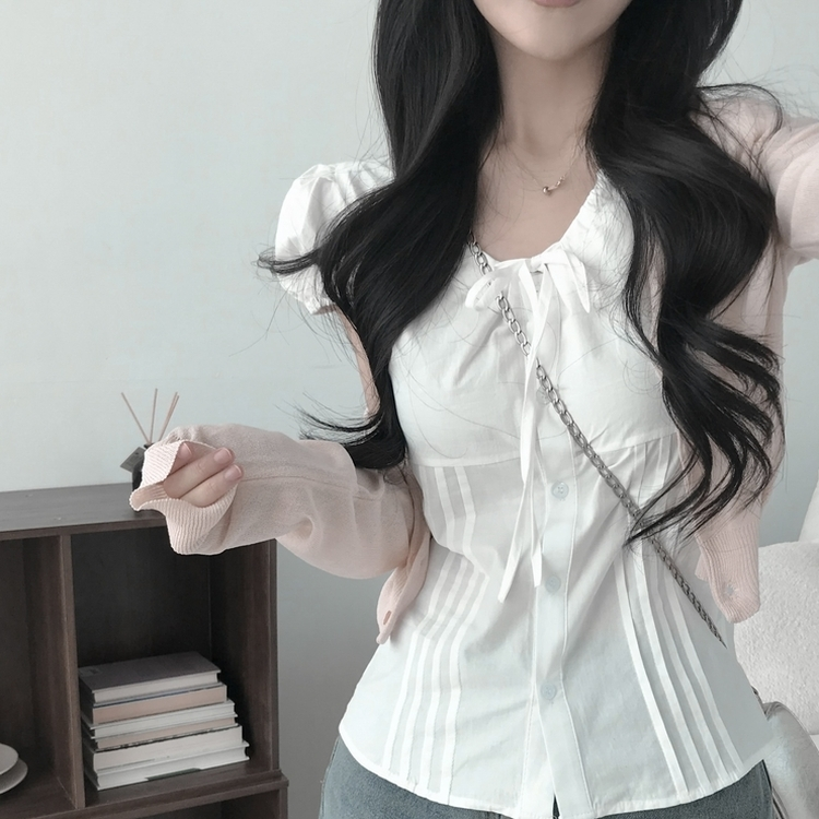 シャーリングパフ半袖ブラウス WHITE