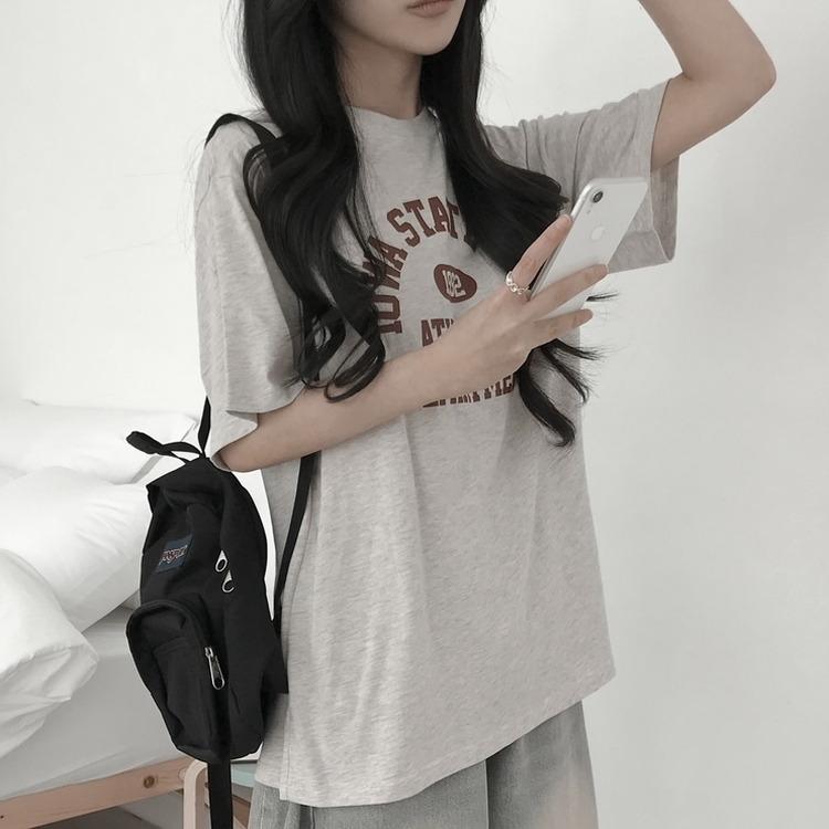 レタリングプリントラウンドネック半袖Tシャツ(5color) OATMEAL