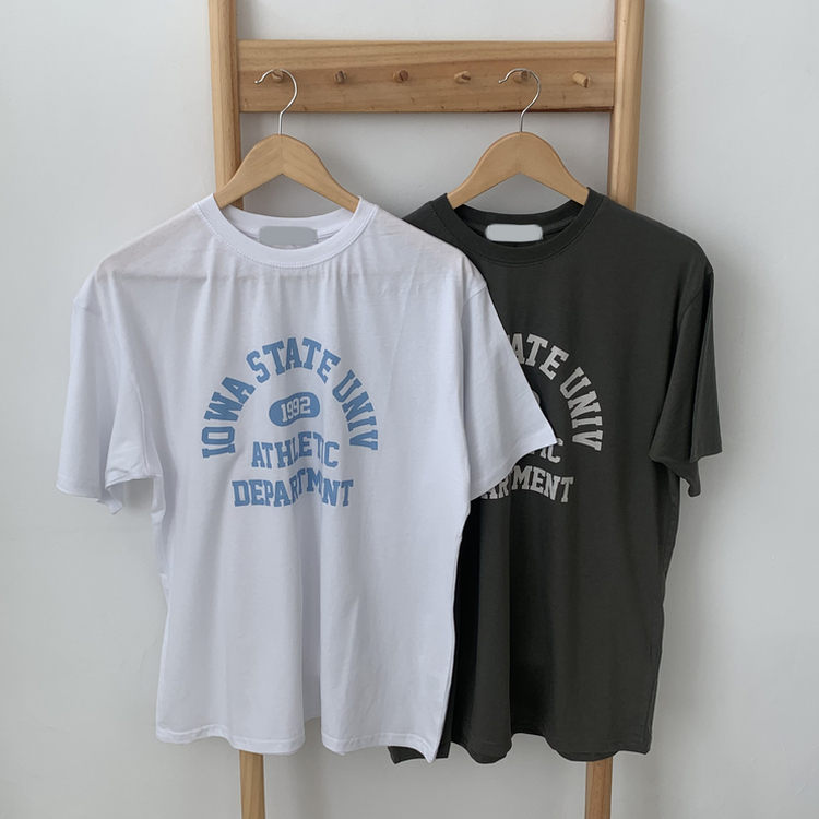 レタリングプリントラウンドネック半袖Tシャツ(5color)