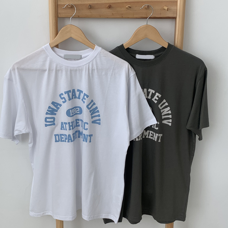 レタリングプリントラウンドネック半袖Tシャツ(5color)