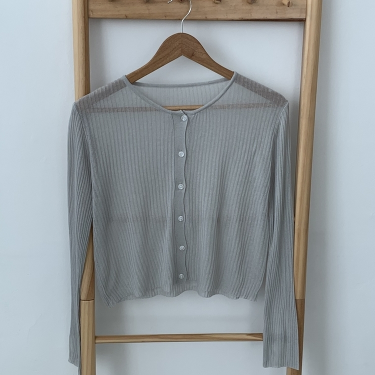 リブラウンドネック長袖ニットカーディガン(5color)