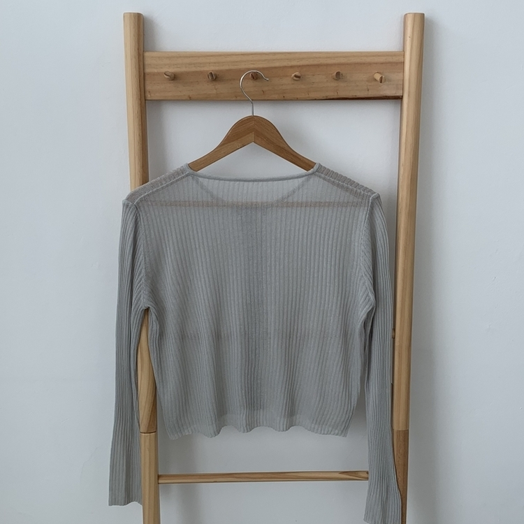 リブラウンドネック長袖ニットカーディガン(5color)