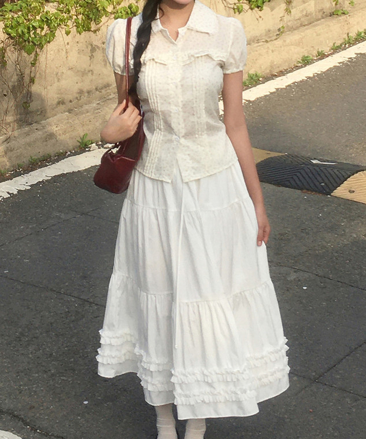 フリルレース半袖ブラウス FLOWER