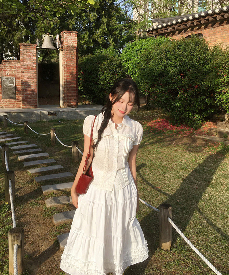 フリルレース半袖ブラウス FLOWER